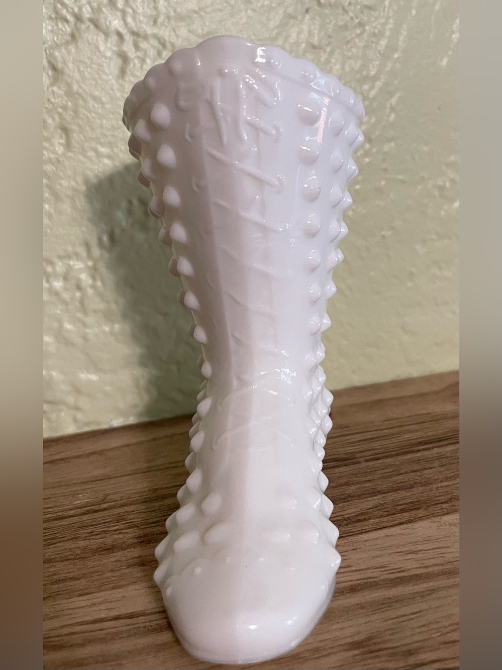 White Hobnail Glass boot Bud Vase